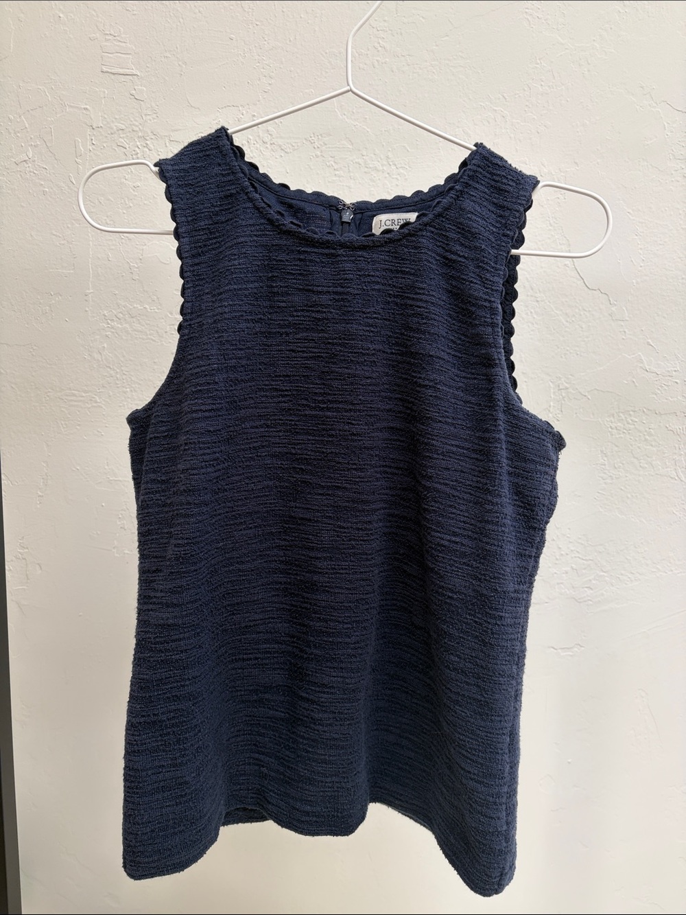 J. Crew Navy Textured Tank with Scalloped Trim